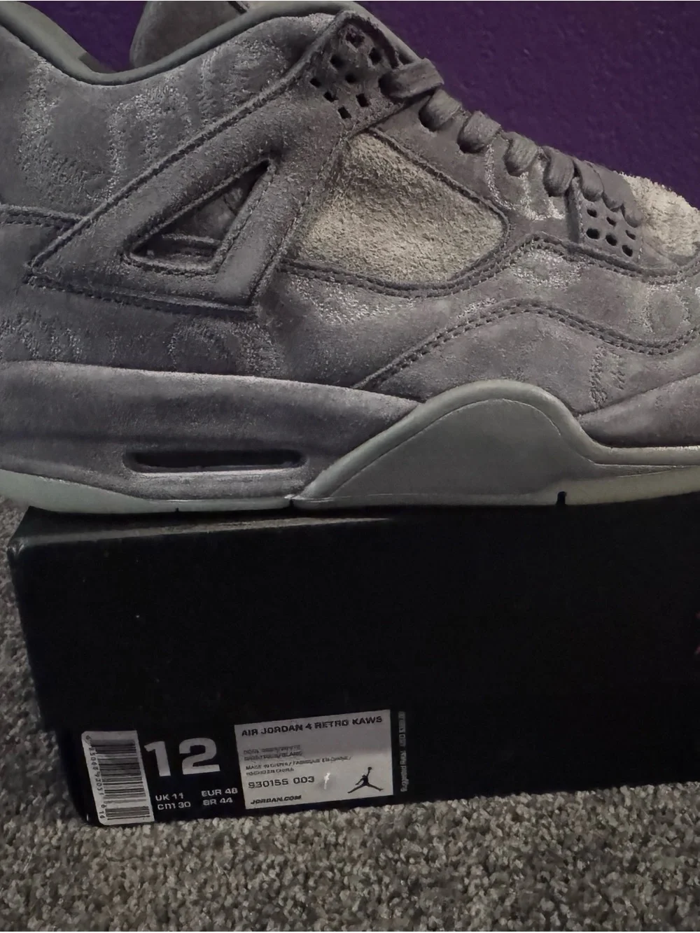 Jordan 4 Retro KAWS Men’s Grey Suede Sneakers